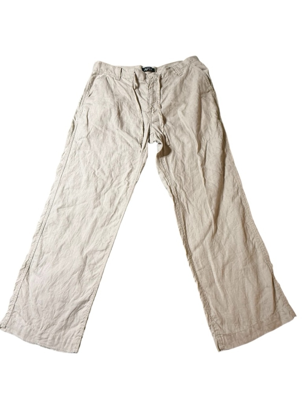 Apt 9 Pants Women's Beige Straight 100% Linen Stretch Pockets 36x30